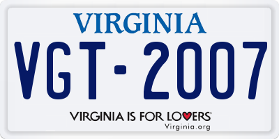 VA license plate VGT2007