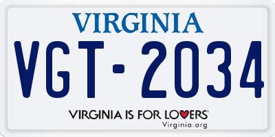 VA license plate VGT2034