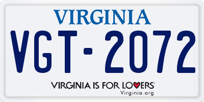 VA license plate VGT2072