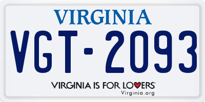 VA license plate VGT2093
