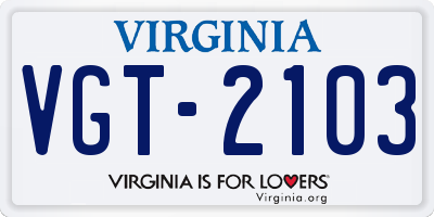 VA license plate VGT2103