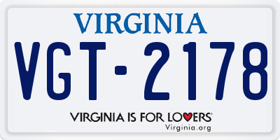 VA license plate VGT2178