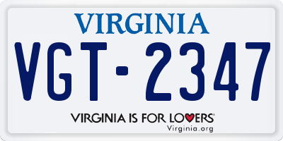 VA license plate VGT2347