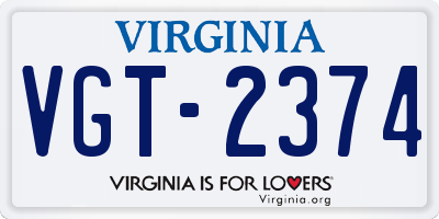 VA license plate VGT2374