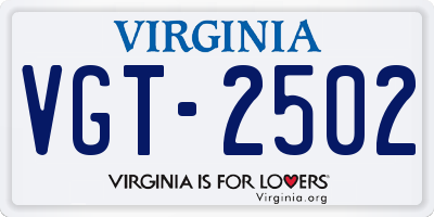 VA license plate VGT2502