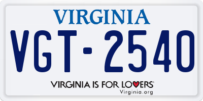 VA license plate VGT2540