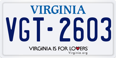 VA license plate VGT2603