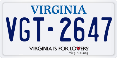 VA license plate VGT2647