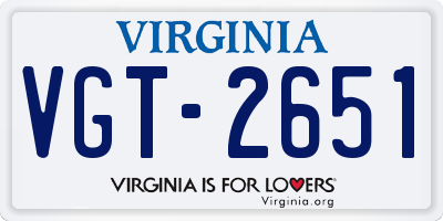 VA license plate VGT2651