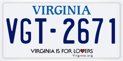 VA license plate VGT2671