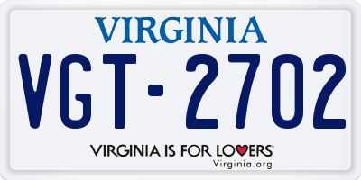 VA license plate VGT2702