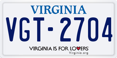 VA license plate VGT2704
