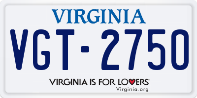 VA license plate VGT2750