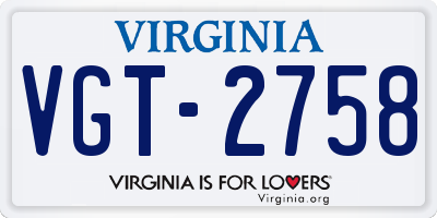 VA license plate VGT2758