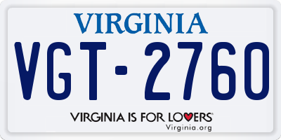 VA license plate VGT2760