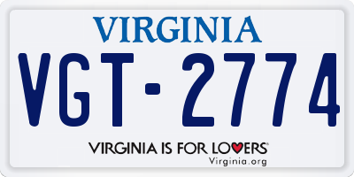 VA license plate VGT2774