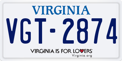 VA license plate VGT2874