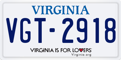 VA license plate VGT2918