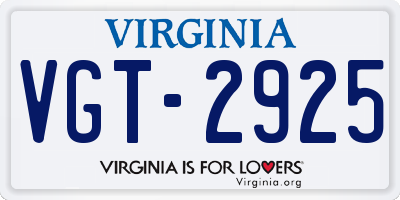 VA license plate VGT2925