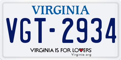 VA license plate VGT2934