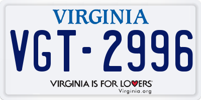 VA license plate VGT2996