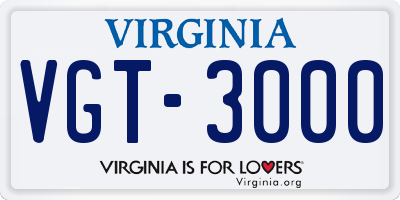 VA license plate VGT3000