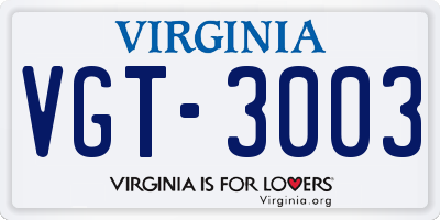 VA license plate VGT3003