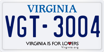 VA license plate VGT3004