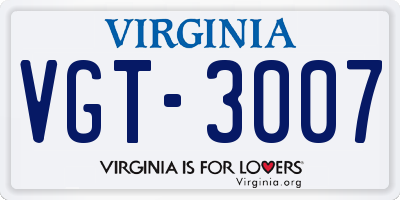 VA license plate VGT3007