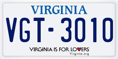 VA license plate VGT3010