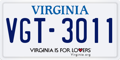 VA license plate VGT3011