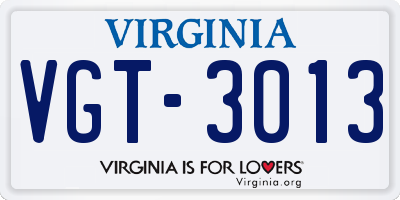 VA license plate VGT3013