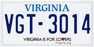 VA license plate VGT3014