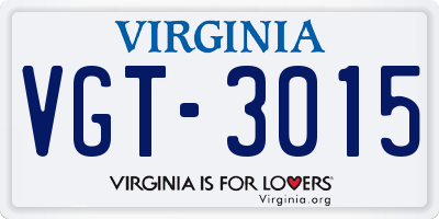 VA license plate VGT3015