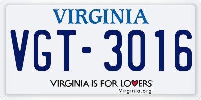 VA license plate VGT3016