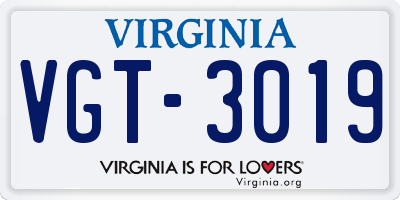 VA license plate VGT3019