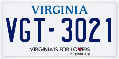 VA license plate VGT3021