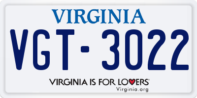 VA license plate VGT3022