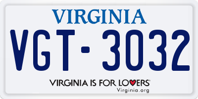 VA license plate VGT3032