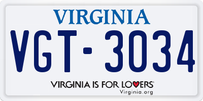VA license plate VGT3034