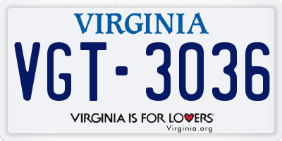 VA license plate VGT3036