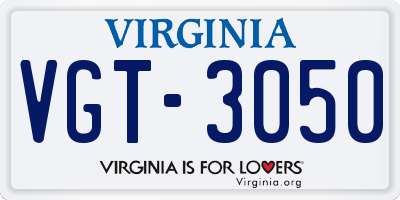 VA license plate VGT3050