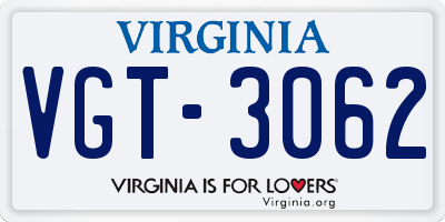 VA license plate VGT3062