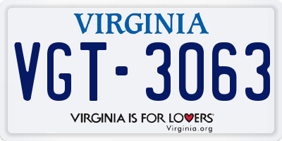 VA license plate VGT3063