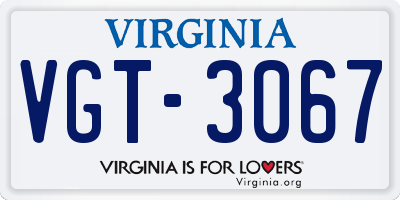 VA license plate VGT3067