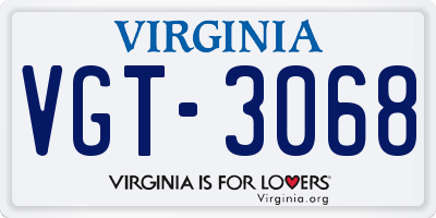 VA license plate VGT3068