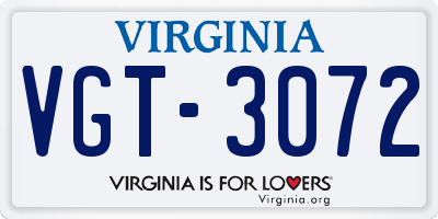 VA license plate VGT3072