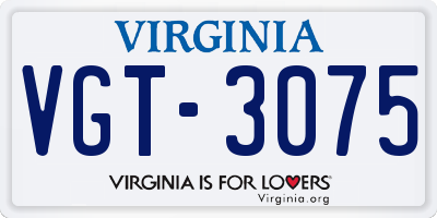 VA license plate VGT3075