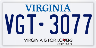 VA license plate VGT3077
