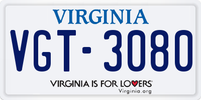 VA license plate VGT3080